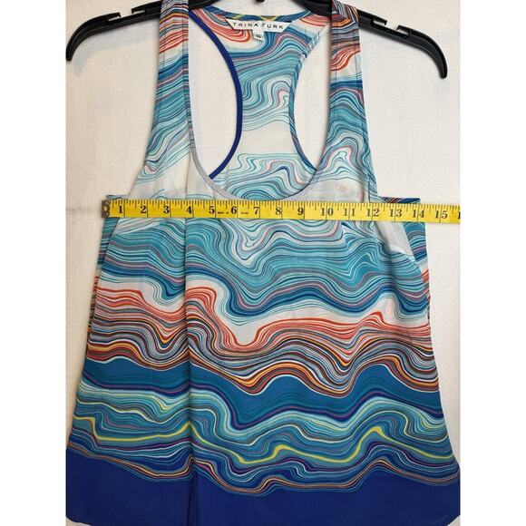 Trina Turk Multicolor Patterned Silk Agate Caspian Swirl Wave Racerback Size S - Picture 3 of 5
